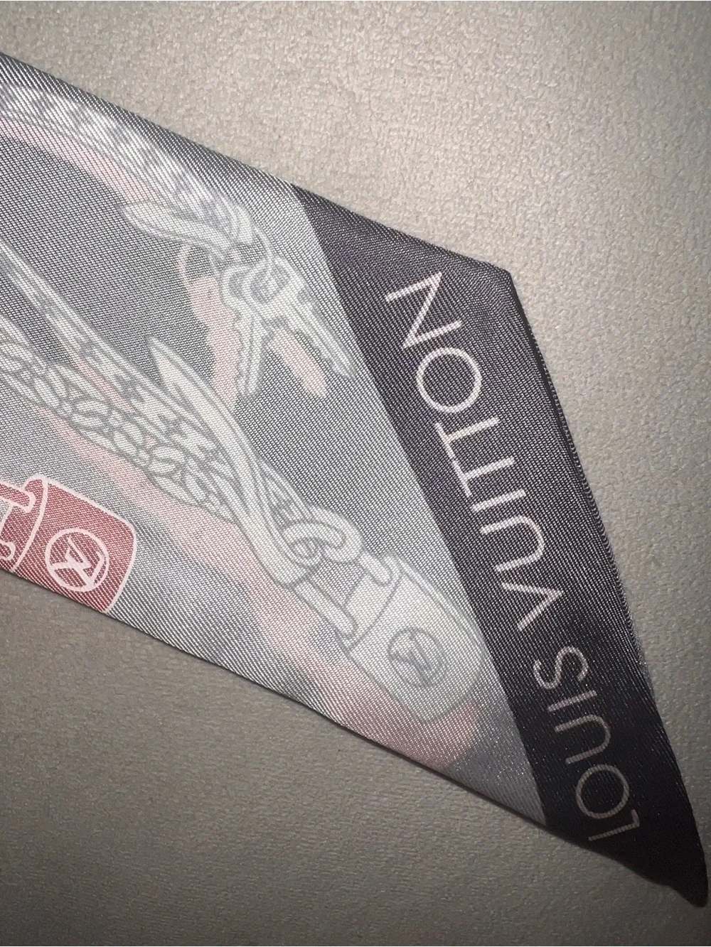 Louis Vuitton Pink & Gray Monogram Silk Bandeau Scarf